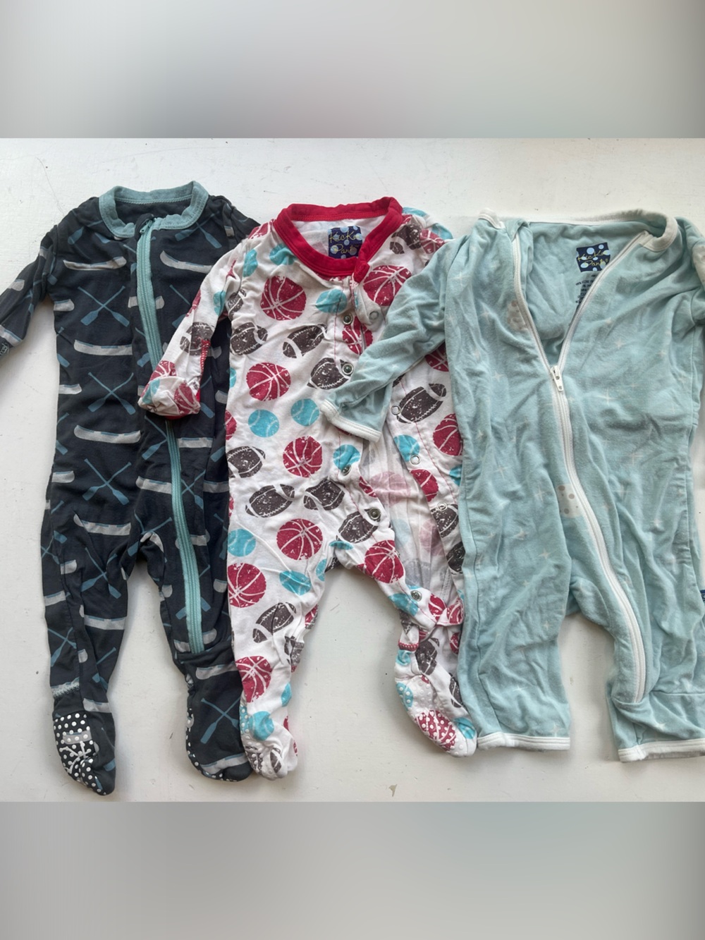 Baby Sleep and Play Pajama Set - Blue, White, Gray Bamboo Soft